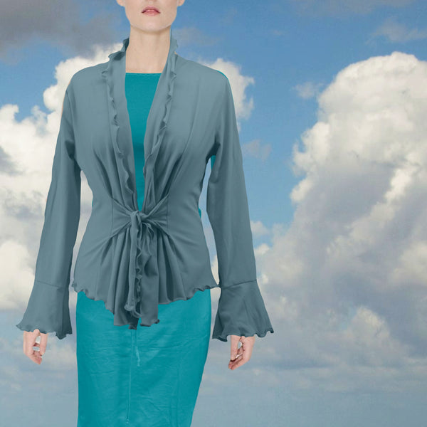 Getailleerd vest met ruches in biologische katoen / Tailered organic cotton cardigan