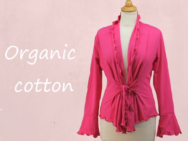 Getailleerd vest met ruches in biologische katoen / Tailered organic cotton cardigan
