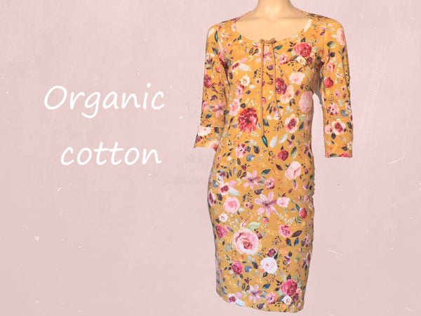 Flowerprint T shirt jurkje in biologische katoenen jersey/ flower printed T shirt dress organic cotton