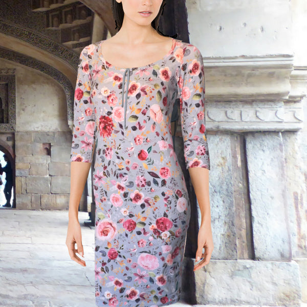 Flowerprint T shirt jurkje in biologische katoenen jersey/ flower printed T shirt dress organic cotton