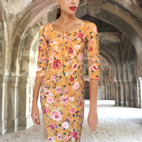 Flowerprint T shirt jurkje in biologische katoenen jersey/ flower printed T shirt dress organic cotton