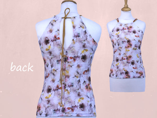 Halter top in organische katoenen print jersey / Top in organic cotton printed jersey