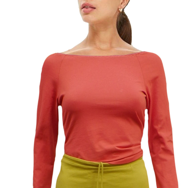 Boothals shirt met lange mouw van organische katoen / organic cotton T shirt with boat neck and long sleeve