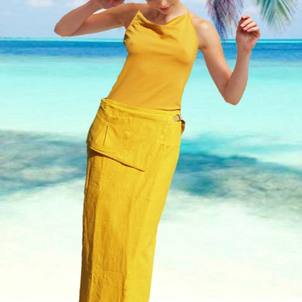 maxi overslag rok van gewassen linnen,  maxi wrap skirt made of washed linen