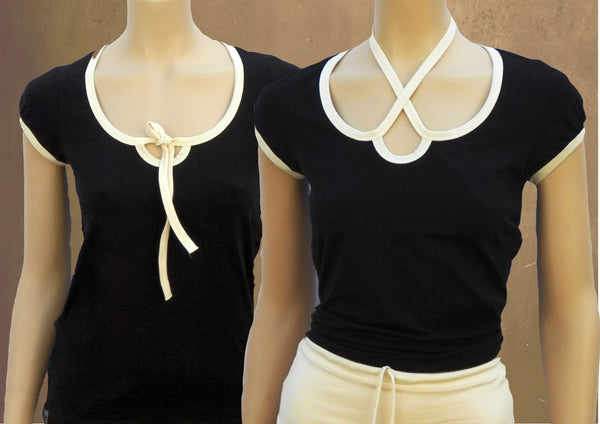 biologisch katoenen T-shirt met contrast bies /  T-shirt with contrast neckbinding