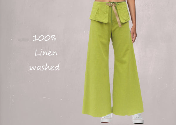 Linnen broek "flared leg" met losse heupband, Linen pants flared leg with separate belt