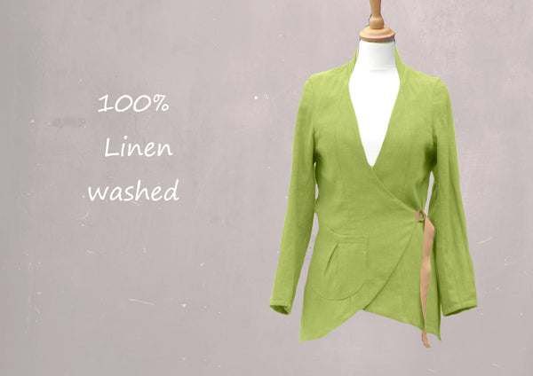 Linnen colbert met asymmetrische sluiting, Linen jacket asymmetric closure