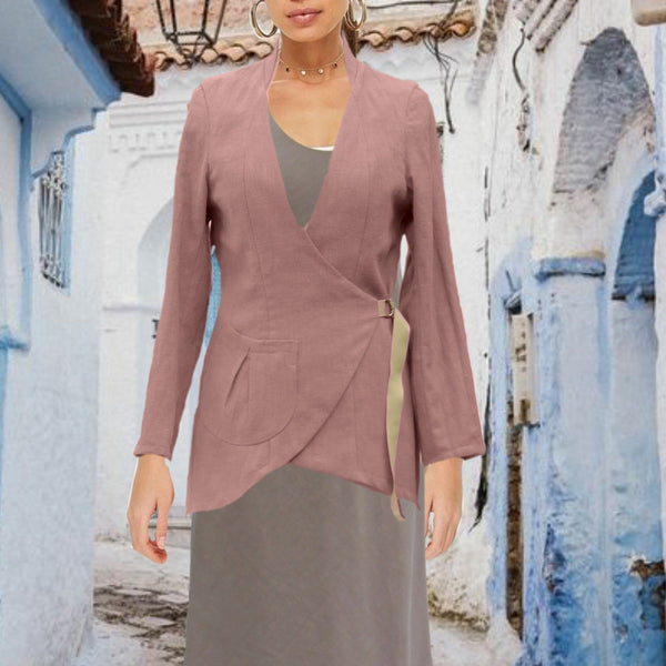 Linnen colbert met asymmetrische sluiting, Linen jacket asymmetric closure