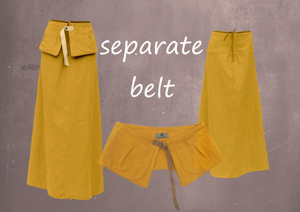 maxi rok van gewassen linnen met losse heupriem,  maxi skirt made of washed linen with separate belt