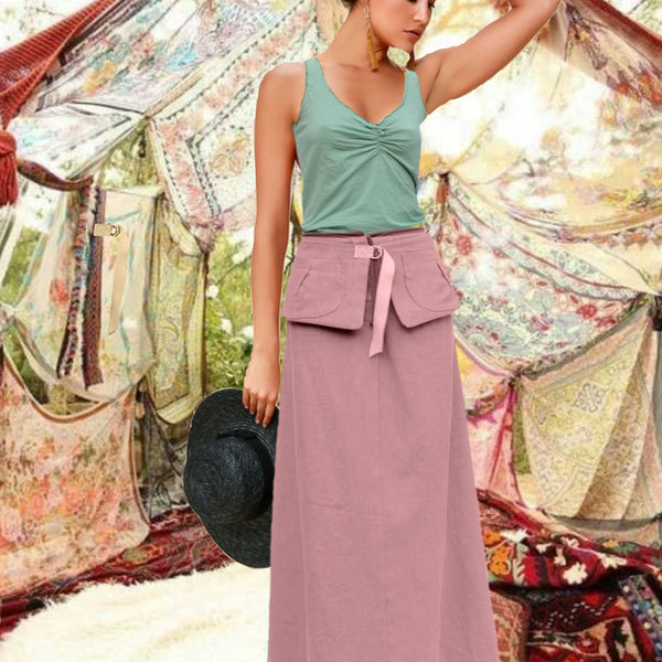maxi rok van gewassen linnen met losse heupriem,  maxi skirt made of washed linen with separate belt