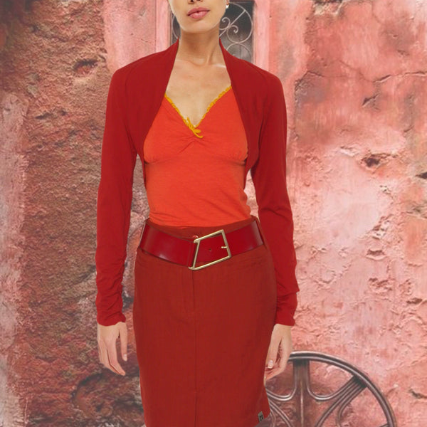 red linen skirt