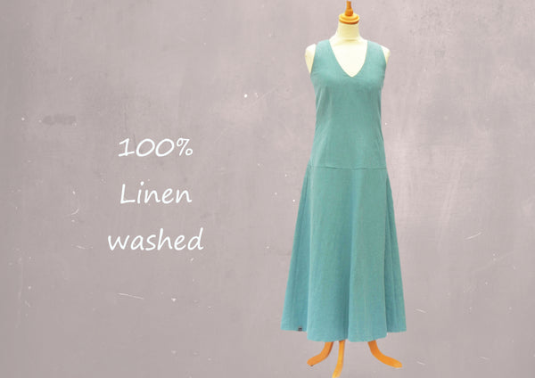 Linnen maxi jurk met V hals, Linen maxi dress with V neck