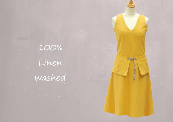 Linnen zomer jurk met losse heupband, Linen summer dress with separate belt