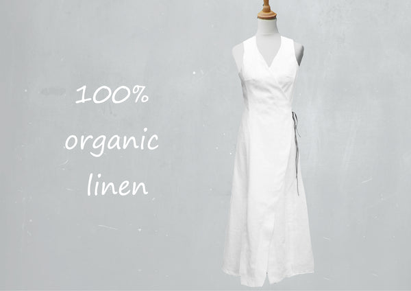 lange linnen overslag jurk  / linen maxi wrap dress