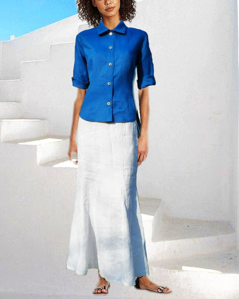 blauw linnen blouse