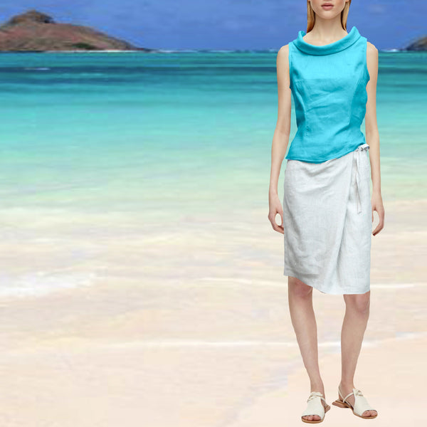 linnen retro bloesje met boothals kraag /  linen retro summer blouse