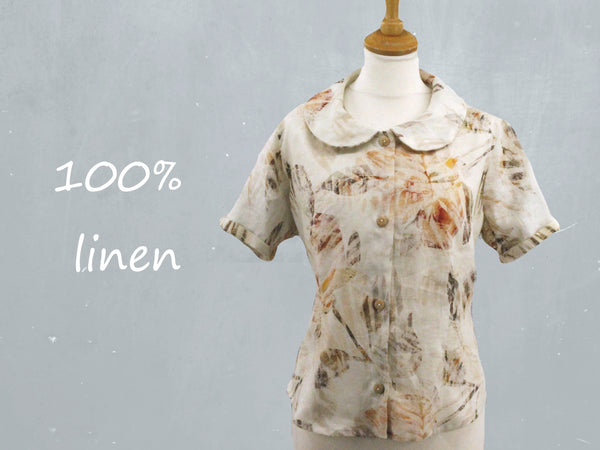 linnen print retro bloesje met rond kraagje /linen printed retro summer blouse