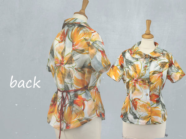 linnen print retro bloesje met rond kraagje /linen printed retro summer blouse