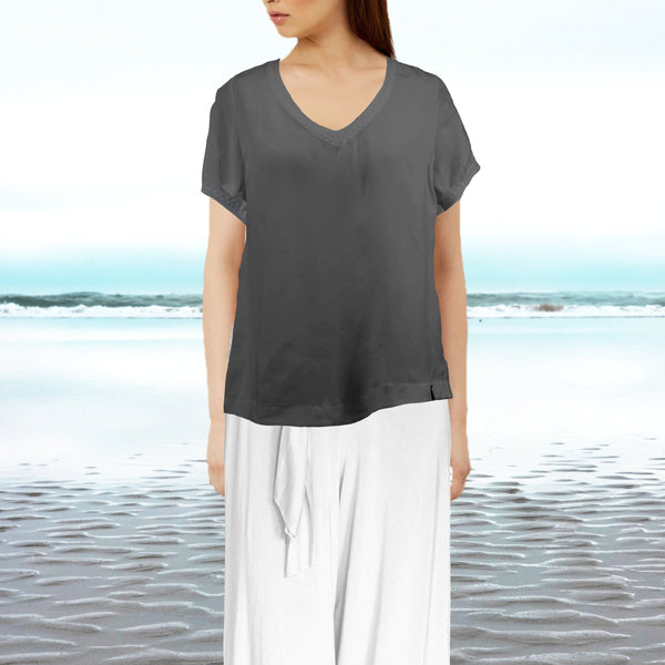 Cupro sweater blouse met V hals / Cupro sweater blouse with V neck