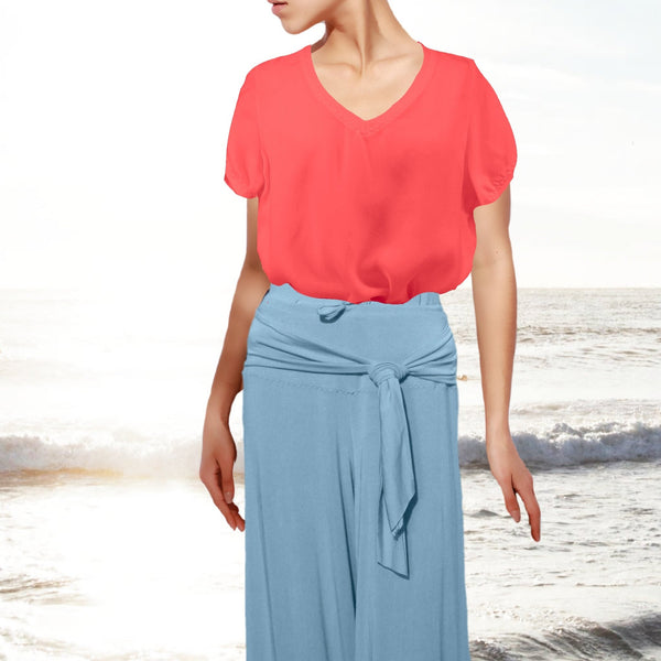 Cupro sweater blouse met V hals / Cupro sweater blouse with V neck