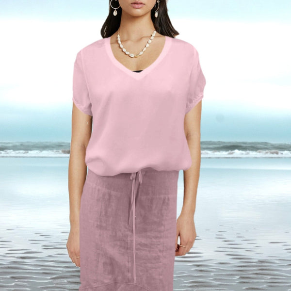 Cupro sweater blouse met V hals / Cupro sweater blouse with V neck