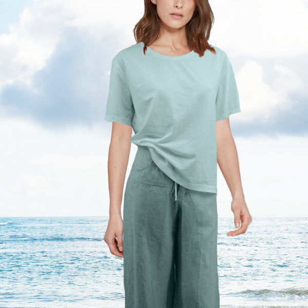 Basic T shirt in linnen- katoen mix / Basic linen- cotton T shirt