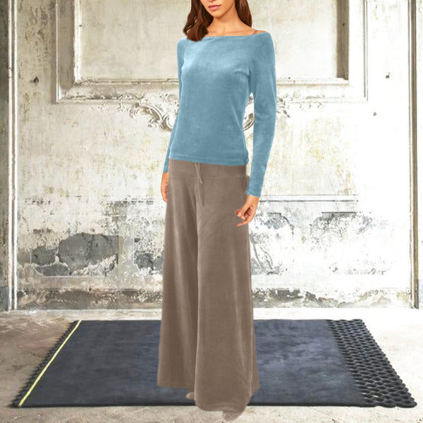 Basic shirt met boothals in nicky velours/ Basic velvet shirt with boatneck