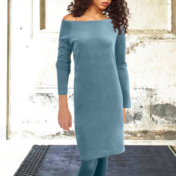 Velours kokerjurkje met boothals / Velvet pencil dress with boatneck