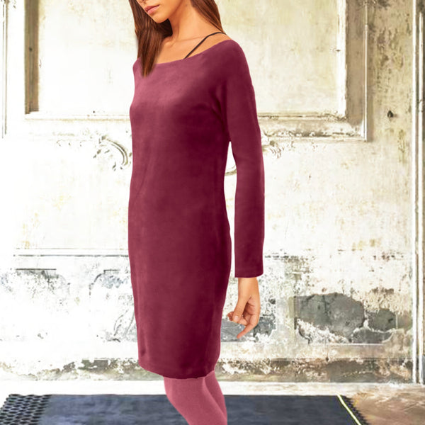 Velours kokerjurkje met boothals / Velvet pencil dress with boatneck
