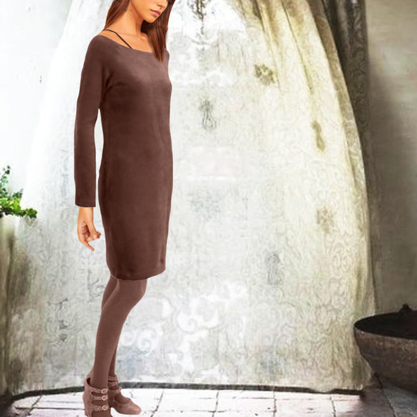 Velours kokerjurkje met boothals / Velvet pencil dress with boatneck