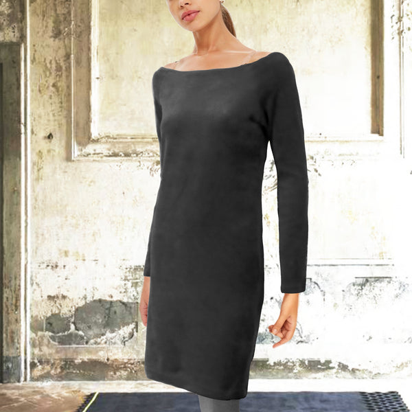 Velours kokerjurkje met boothals / Velvet pencil dress with boatneck