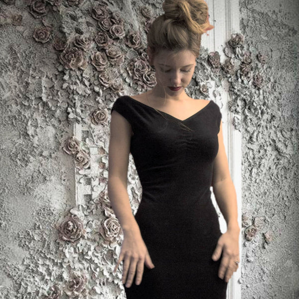 Velours maxi pencil jurk met boothals / maxi pencil dress