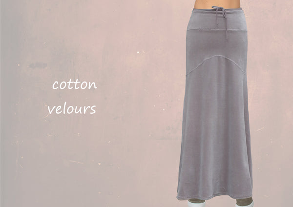 Velours maxi rok in zandloper lijn/velvet maxi skirt in hour glass design