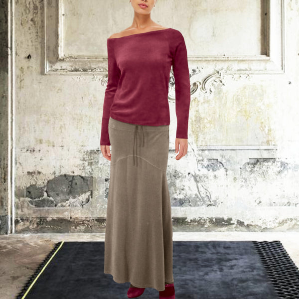 Basic shirt met boothals in nicky velours/ Basic velvet shirt with boatneck