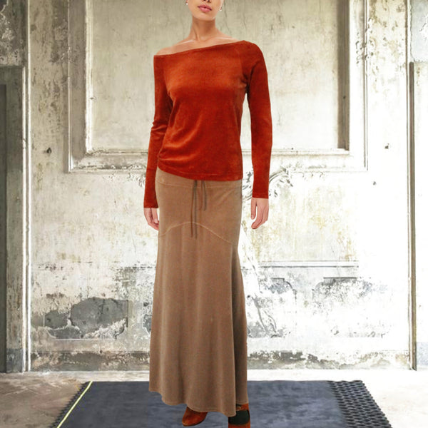 Basic shirt met boothals in nicky velours/ Basic velvet shirt with boatneck