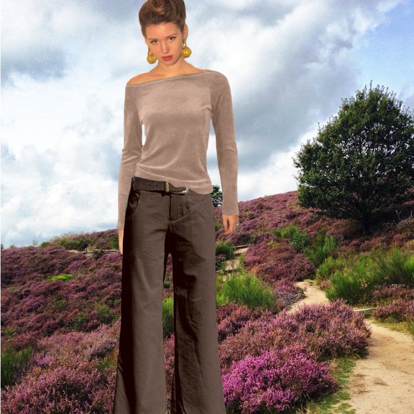 Basic shirt met boothals in nicky velours/ Basic velvet shirt with boatneck