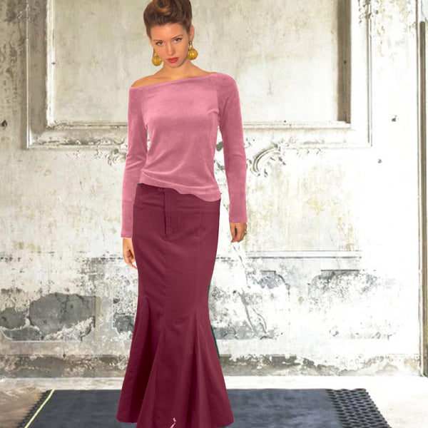 Basic shirt met boothals in nicky velours/ Basic velvet shirt with boatneck