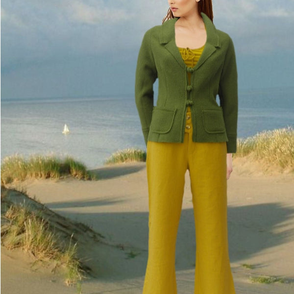 oker linnen broek