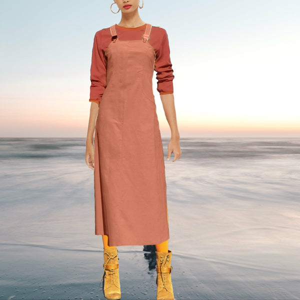 Maxi overgooier in katoenen ribcord/ Corduroy maxi pinafore dress