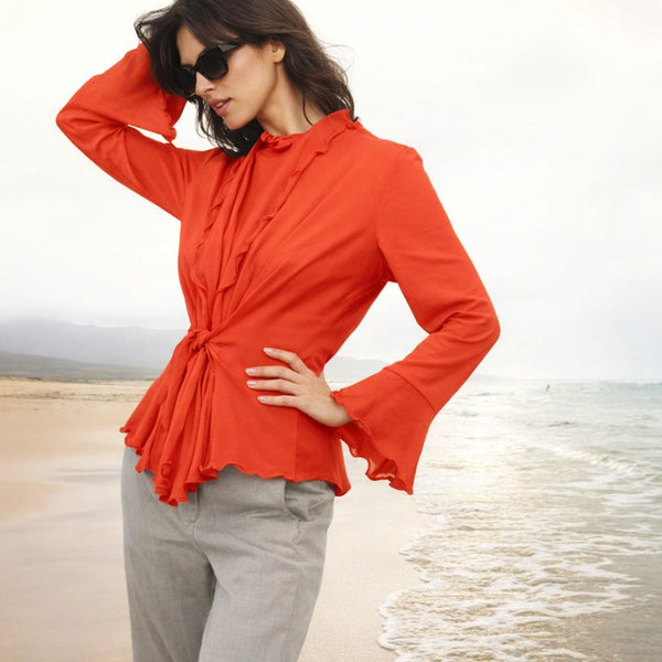 Getailleerd vest met ruches in biologische katoen / Tailered organic cotton cardigan