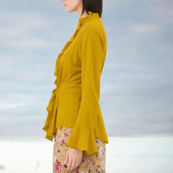 Getailleerd vest met ruches in biologische katoen / Tailered organic cotton cardigan