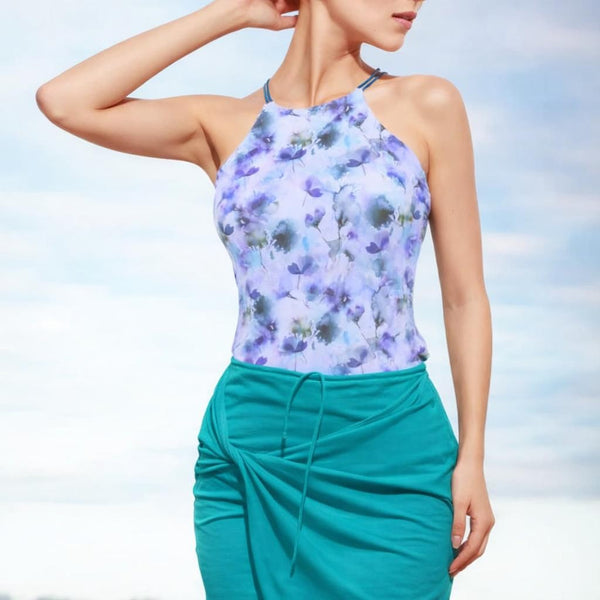 Halter top in organische katoenen print jersey / Top in organic cotton printed jersey