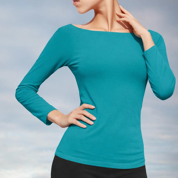 Boothals shirt met lange mouw van organische katoen / organic cotton T shirt with boat neck and long sleeve