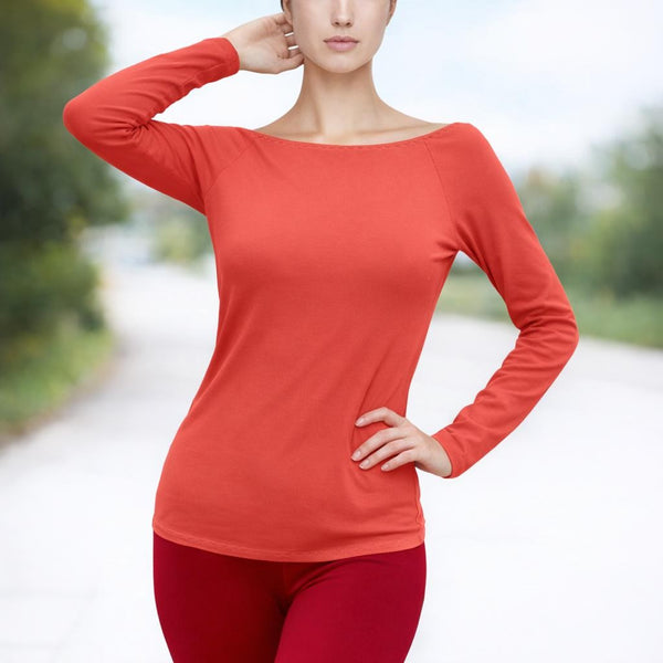 Boothals shirt met lange mouw van organische katoen / organic cotton T shirt with boat neck and long sleeve