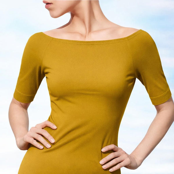 Boothals shirt met halflang mouwtje van organische katoen/ organic cotton T shirt with boat neck and cropped sleeve