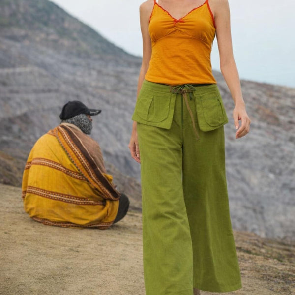 Linnen broek "flared leg" met losse heupband, Linen pants flared leg with separate belt