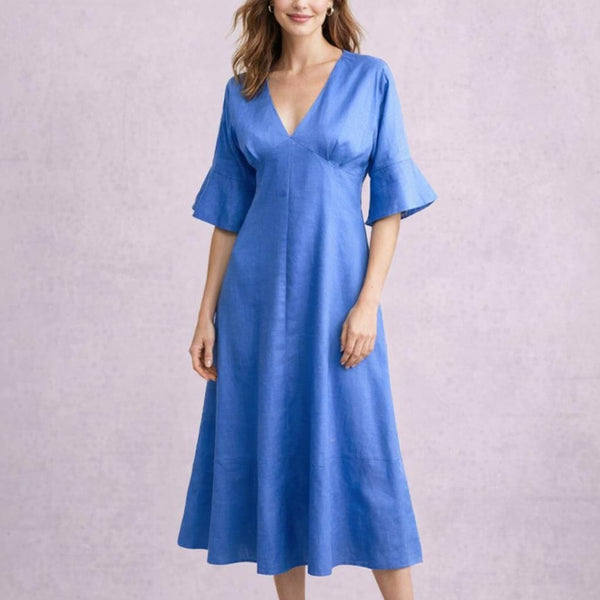 Midi jurk met kimono mouw in linnen-katoen mix/  midi dress in linen-cotton mix