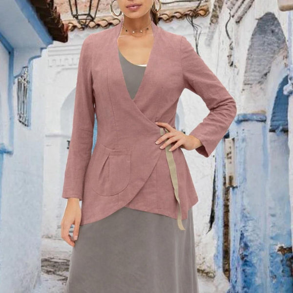 Linnen colbert met asymmetrische sluiting, Linen jacket asymmetric closure