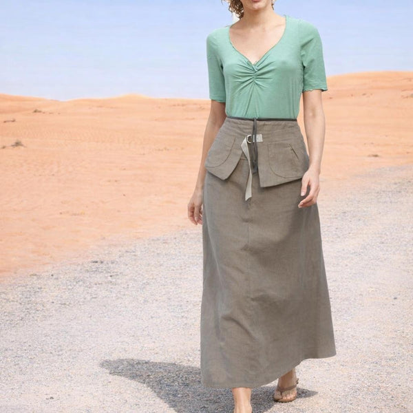 maxi rok van gewassen linnen met losse heupriem,  maxi skirt made of washed linen with separate belt
