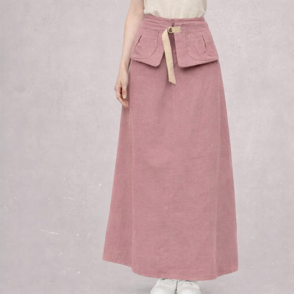 maxi rok van gewassen linnen met losse heupriem,  maxi skirt made of washed linen with separate belt